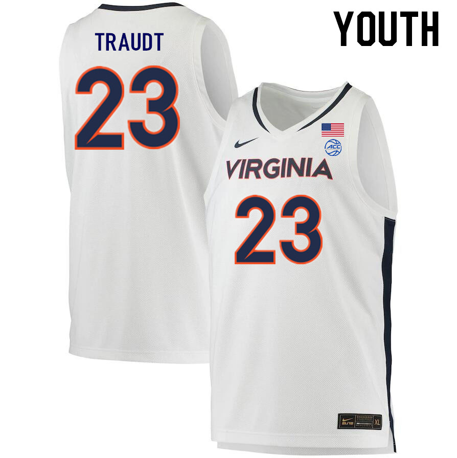 Youth #23 Isaac Traudt Virginia Cavaliers College 2022-23 Stitched Basketball Jerseys Sale-White